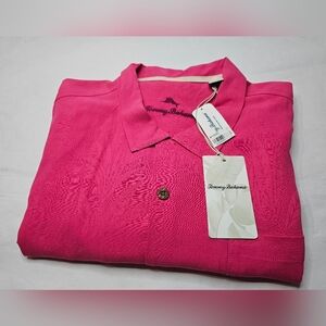 NWT Tommy Bahama Men's Weekend Tropic Pink Ruffle Silk Camp Shirt XXL